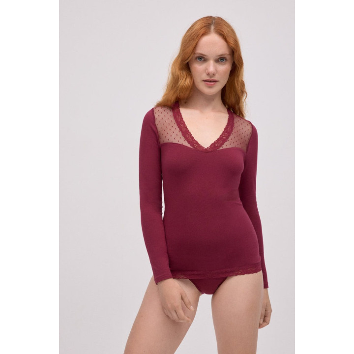 Ysabel Mora 19479 – Camisola Feminina Algodão Manga Comprida com Renda
