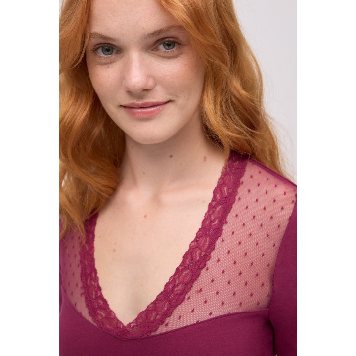Ysabel Mora 19479 – Camisola Feminina Algodão Manga Comprida com Renda