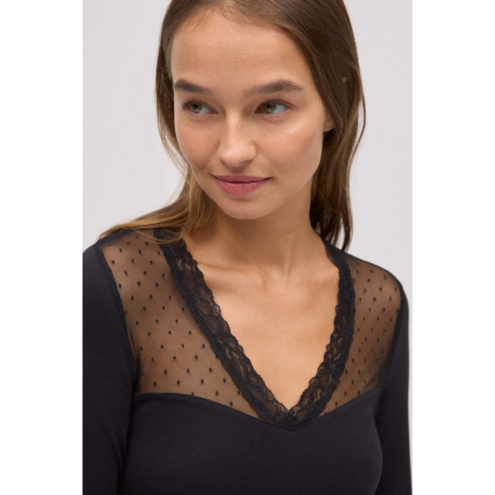 Ysabel Mora 19479 – Camisola Feminina Algodão Manga Comprida com Renda