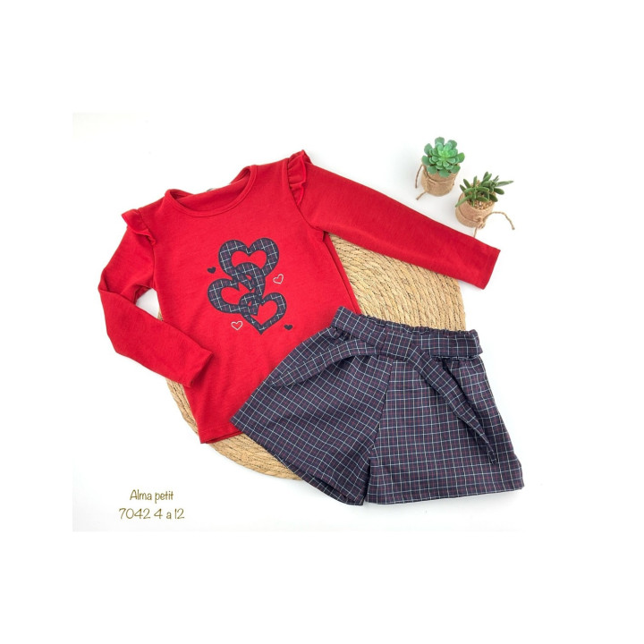Conjunto Niña Short Corazones Cuadros 4-8 años Alma Petit - CAT-422107042