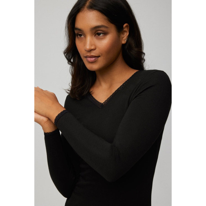 Ysabel Mora 70018 – Camisola Térmica Feminina Manga Comprida com Renda Heat Control