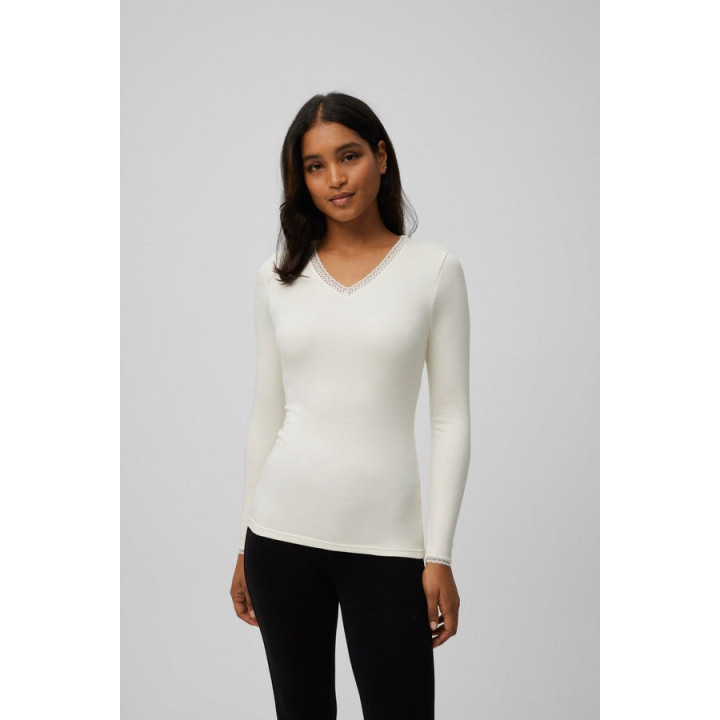 Ysabel Mora 70018 – Camisola Térmica Feminina Manga Comprida com Renda Heat Control