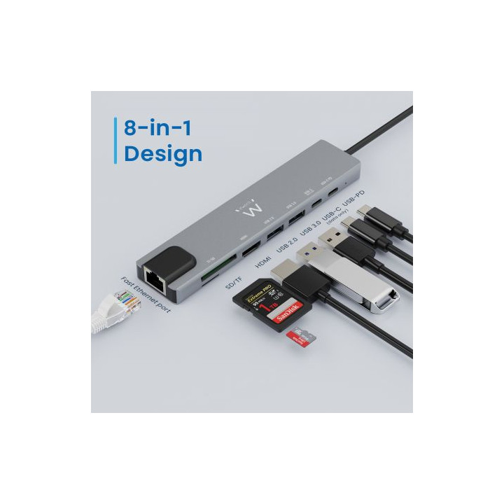 Ewent USB-C para Dock multiportas 8 em 1