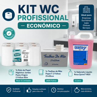 Kit WC Profissional Económico | Papel Jumbo, Toalhas e Sabonete | BJD