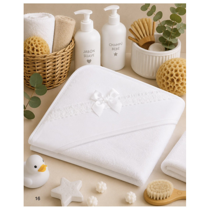 Capa de Banho para Bebé 80x80 cm com Renda Bordada Alma Petit