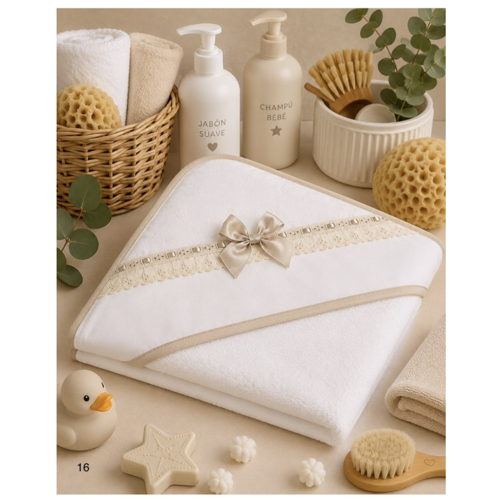 Capa de Banho para Bebé 80x80 cm com Renda Bordada Alma Petit 621100016