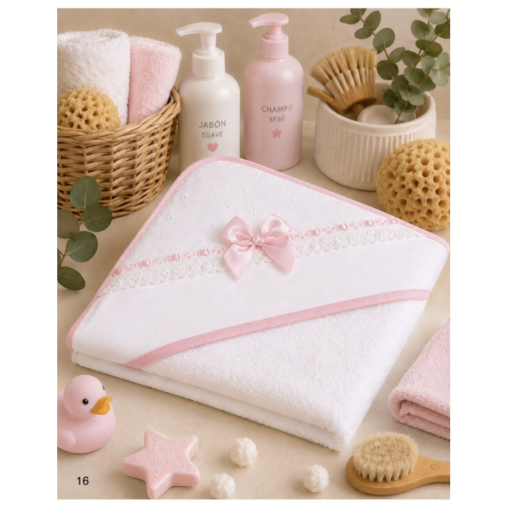 Capa de Banho para Bebé 80x80 cm com Renda Bordada Alma Petit