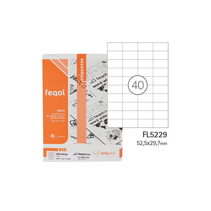Etiquetas A4 52,5x29,7mm Brancas Fegol 100 Folhas | 4000 Etiquetas
