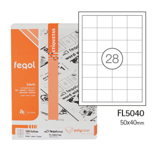 Etiquetas A4 50x40mm Brancas Fegol 100 Folhas | 2800 Etiquetas