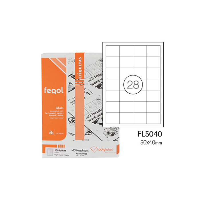 Etiquetas A4 50x40mm Brancas Fegol 100 Folhas | 2800 Etiquetas