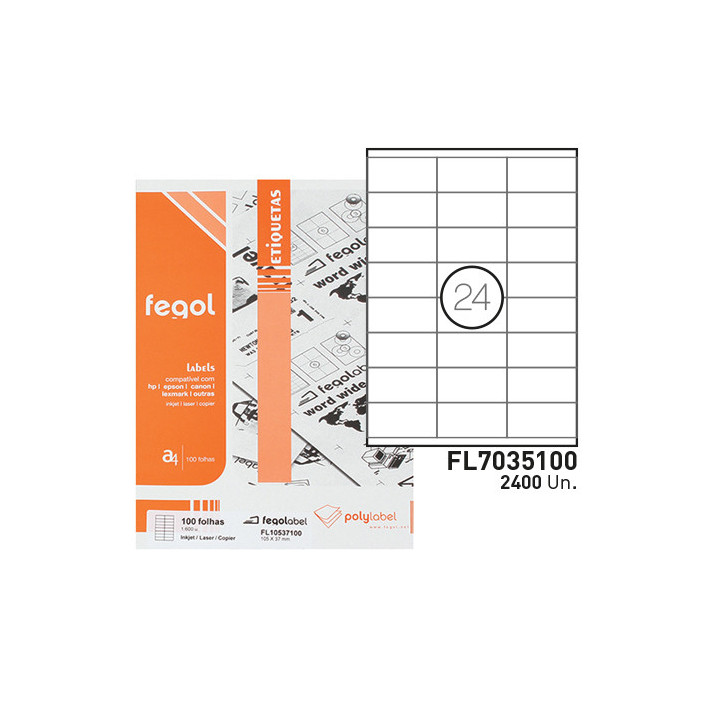 Etiquetas A4 70x35mm Brancas Fegol 100 Folhas | 2400 Etiquetas