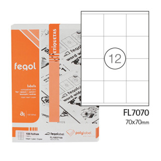 Etiquetas A4 70x70mm Brancas Fegol 100 Folhas | 1200 Etiquetas