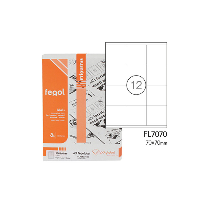 Etiquetas A4 70x70mm Brancas Fegol 100 Folhas | 1200 Etiquetas