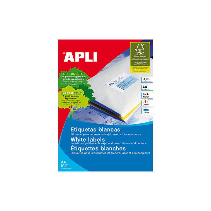 Etiquetas A4 99,1x139mm Brancas Apli 02422 Caixa de 100 Folhas