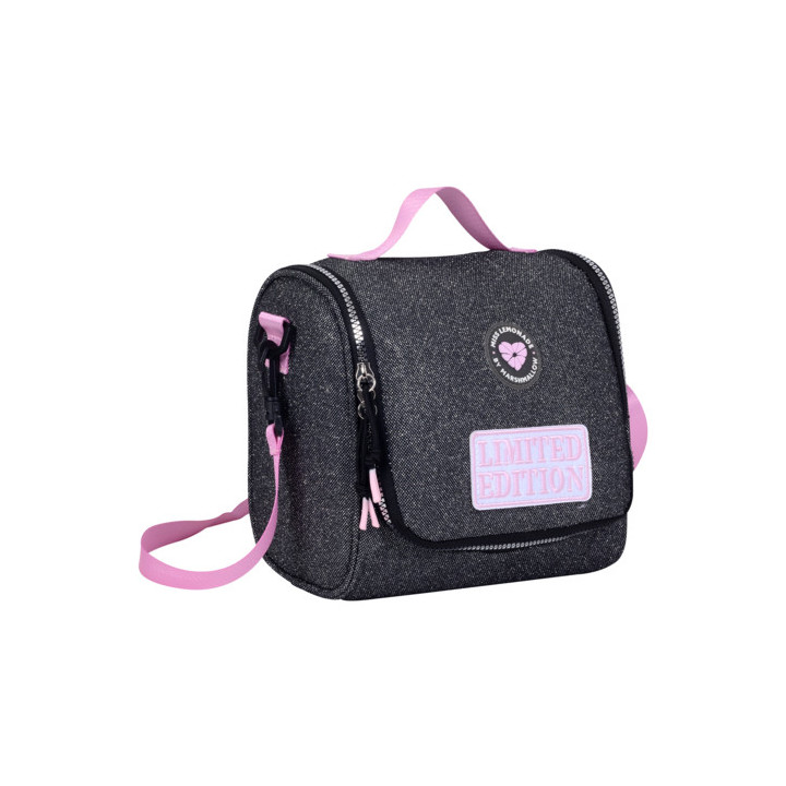 Lancheira Escolar Preta Brilhante Miss Lemonade Limited Glow 66207