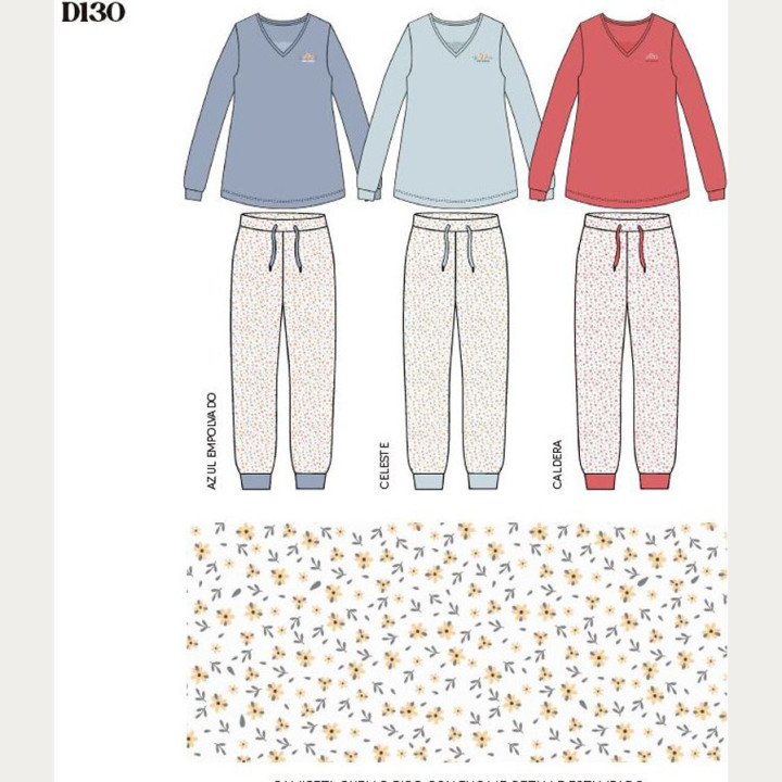 Pijama de inverno floral em algodão mulher Little Unicorn D130