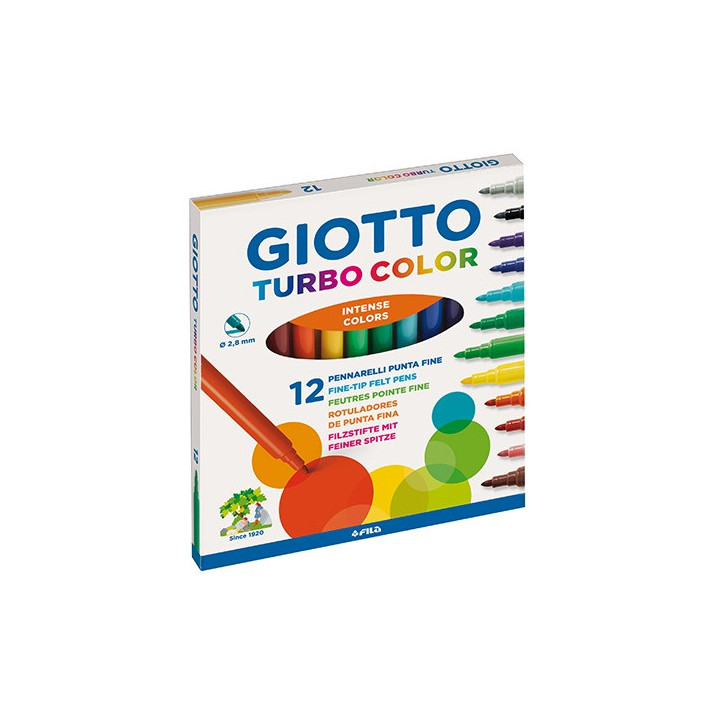 Giotto Turbo Color 12 Marcadores de Feltro Laváveis | Ponta Fina