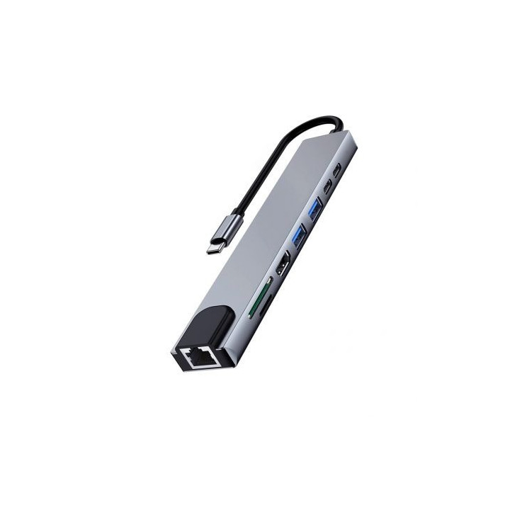 Ewent EW1146 Dock USB-C 8 em 1 | HDMI 4K + Rede + USB