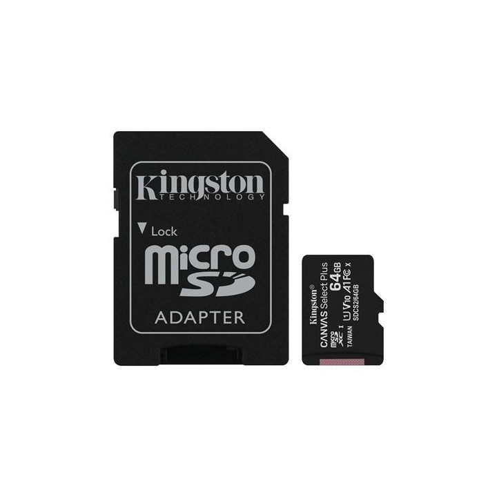 Cartão Kingston 64GB microSDXC Canvas Select Plus Gen3 100MB/s A1 com Adaptador SD