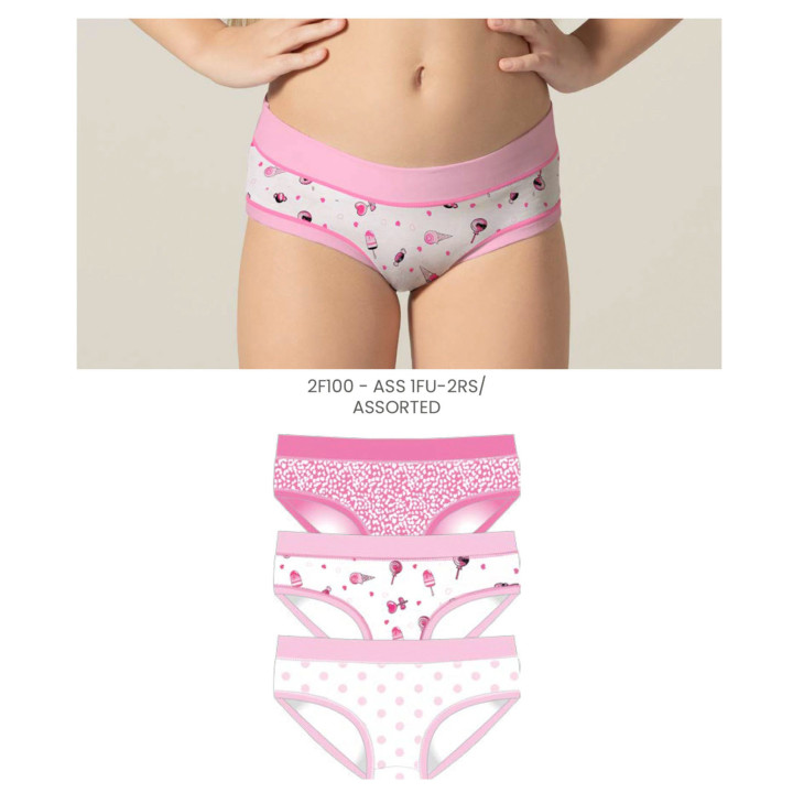 Cueca menina algodão Pack 3 2-14 anos Cotonella AB298
