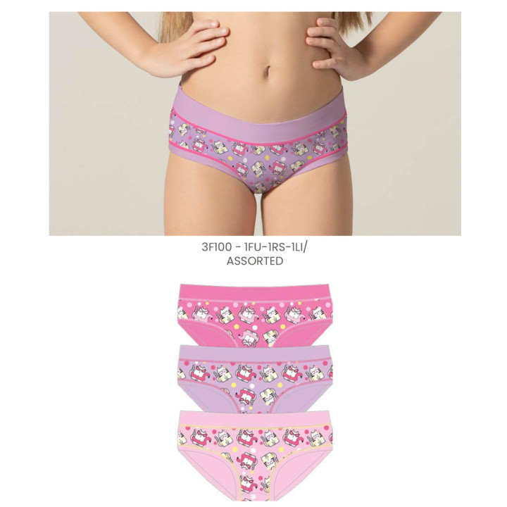 Cueca menina algodão Pack 3 2-14 anos Cotonella AB298