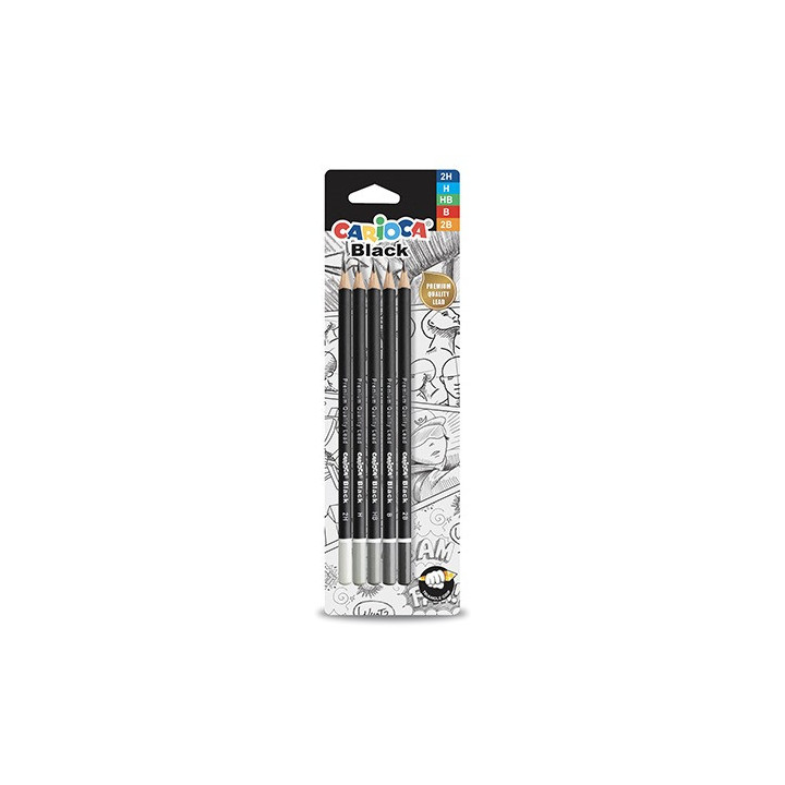 Blister 5 Lápis Grafite Carioca Black 2H H HB B 2B