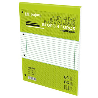 Bloco de Apontamentos Fegol A4 4 Furos Pautado 80 Folhas