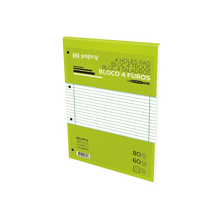 Bloco Apontamentos 4 furos fegol A4 80F Pautado