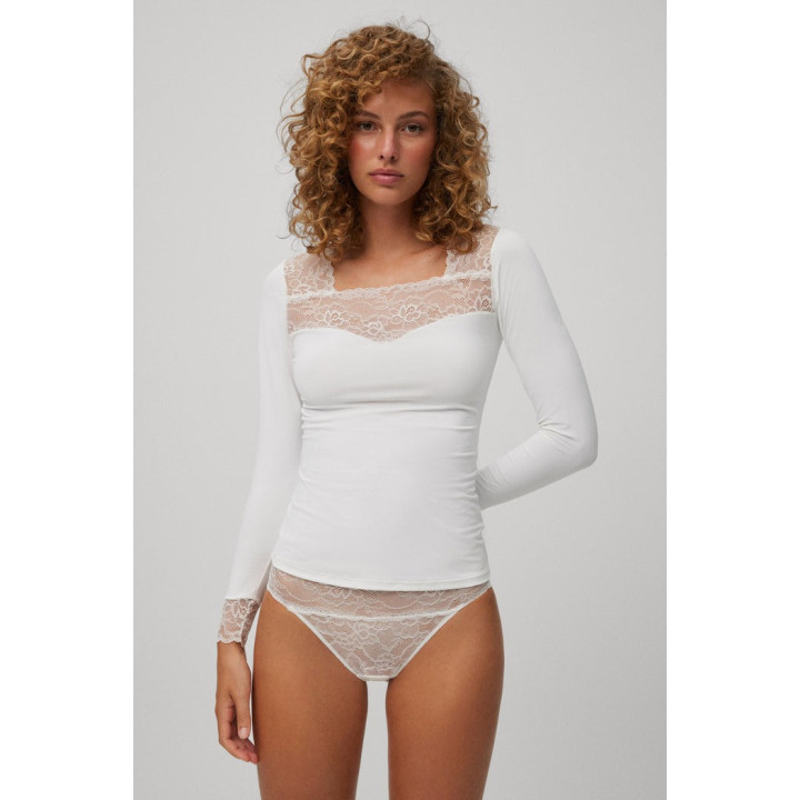 Ysabel Mora 19049 Camisola Manga Comprida com Renda | Microfibra Suave e Elegante